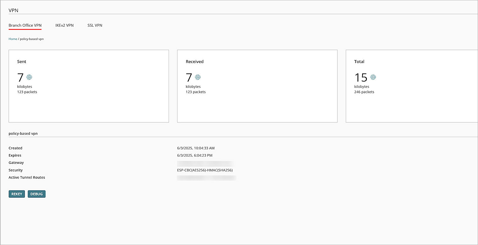 Screenshot of WatchGuard Cloud, VPN page